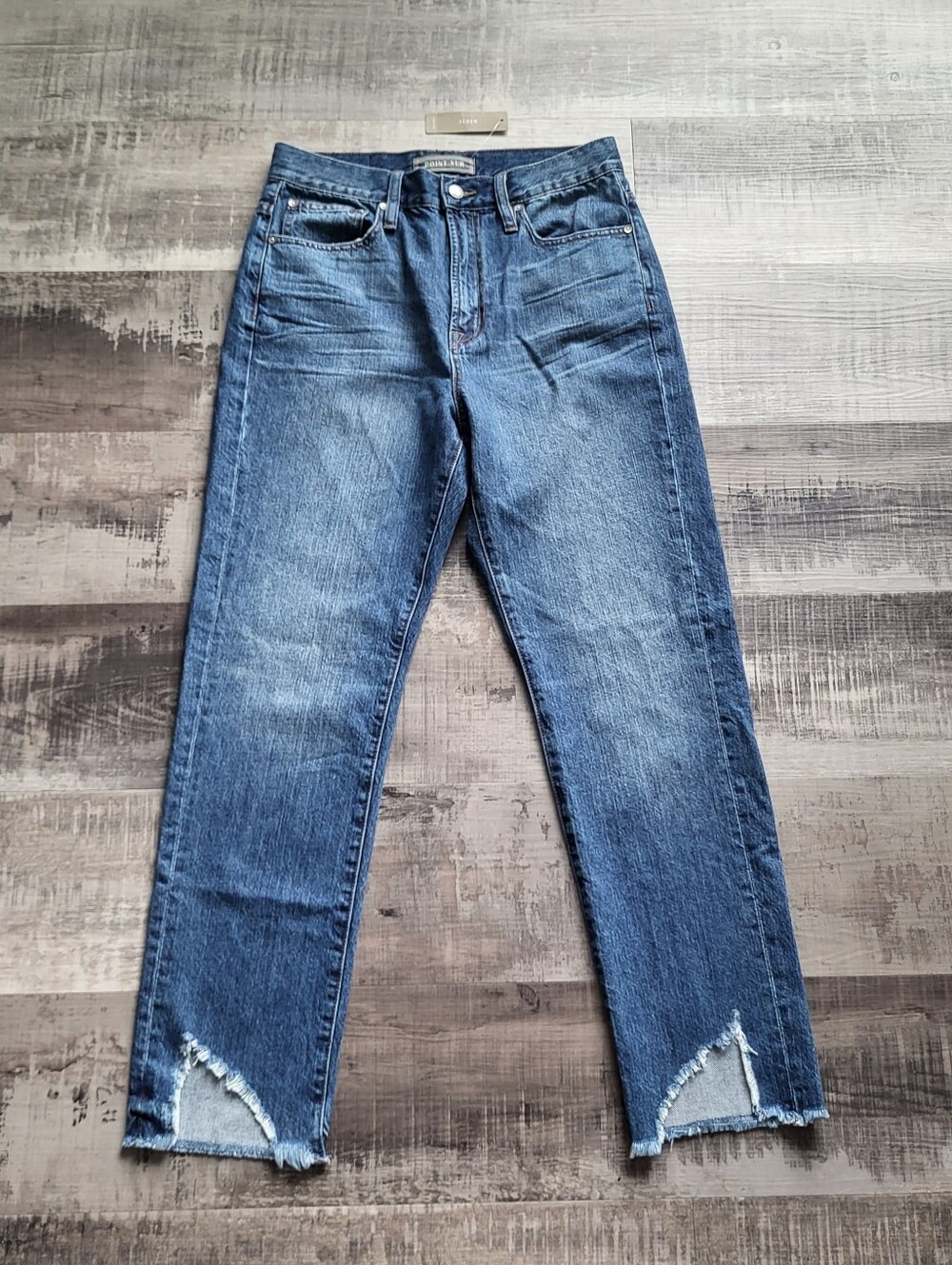 J.Crew Point Sur Jeans Women 27 NWT High Rise Straight Raw Split Hem Blue Cotton